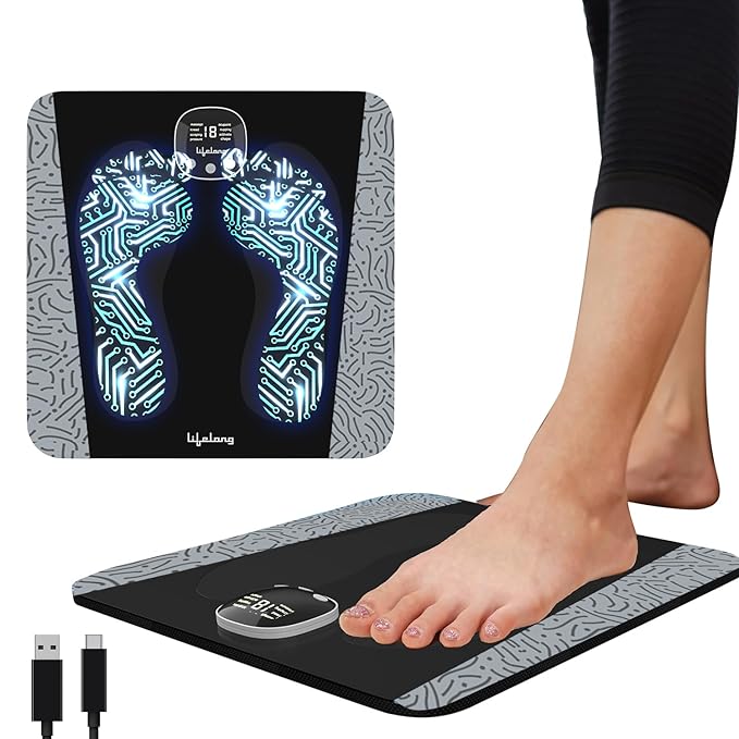 Breatheease Foot Massager Machine for Pain Relief - 8 Modes, 19 Intensity Levels - Rechargeable, Wireless, Portable (Black)