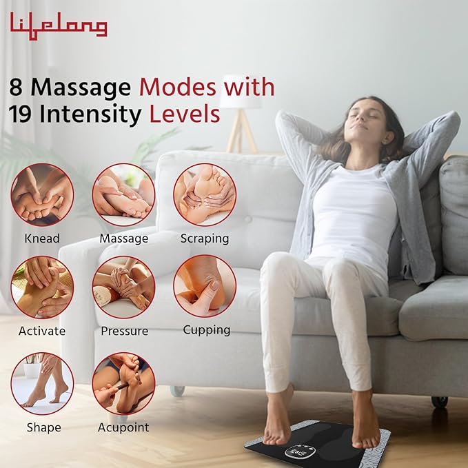 Breatheease Foot Massager Machine for Pain Relief - 8 Modes, 19 Intensity Levels - Rechargeable, Wireless, Portable (Black)