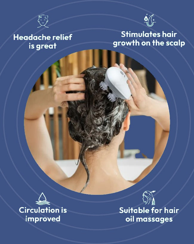 Electric Scalp Massager | Portable Head Massager with 4 Rotating Nodes for Hair Growth, Relaxation & Stress Relief Massager