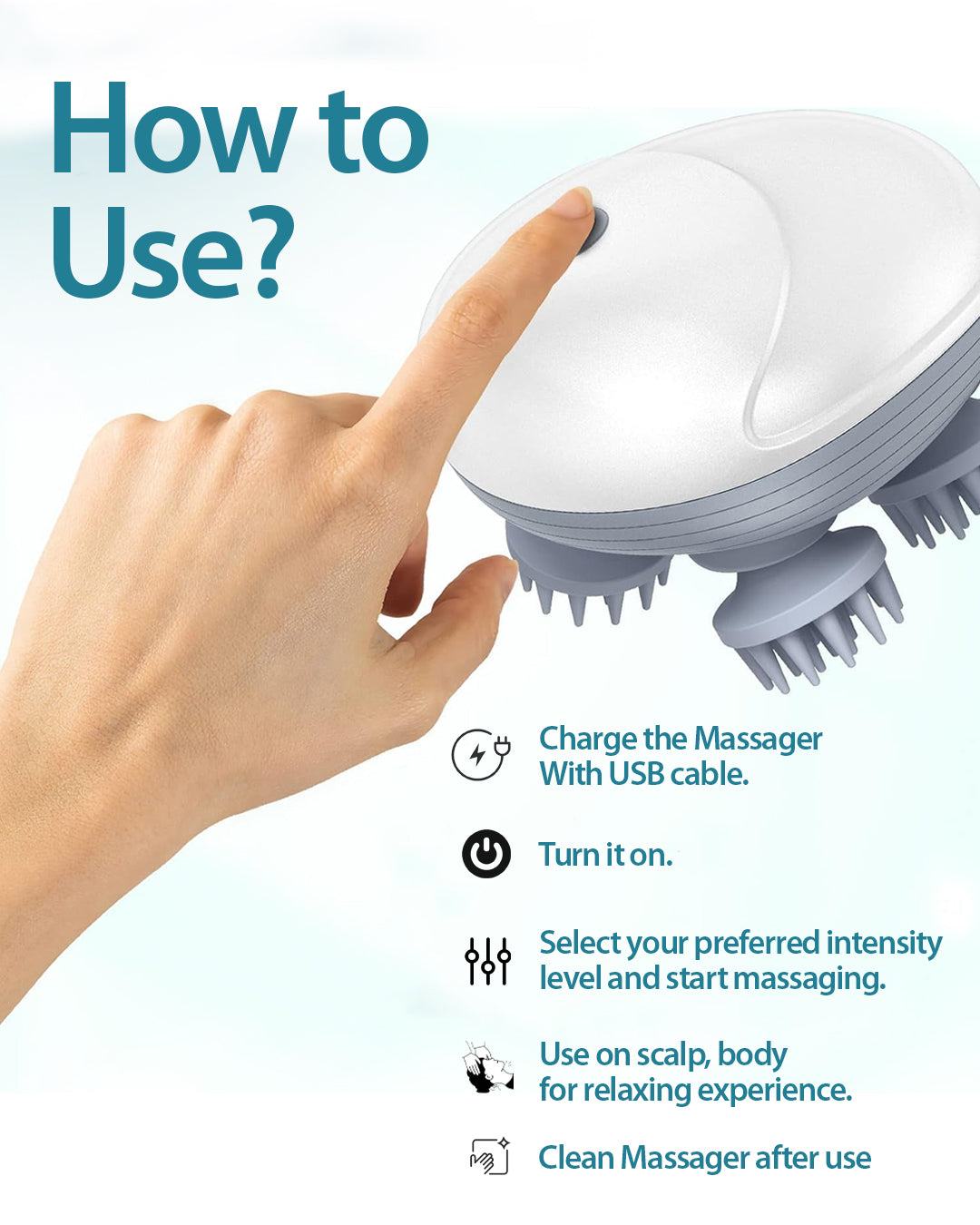 Electric Scalp Massager | Portable Head Massager with 4 Rotating Nodes for Hair Growth, Relaxation & Stress Relief Massager